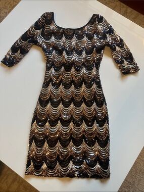 Dainty Hooligan Black and Gold Scalloped Sequin Mini Dress